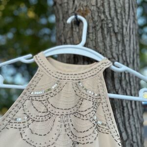 Elegant Tan Women’s Top By Paper Crane with Sequin Details